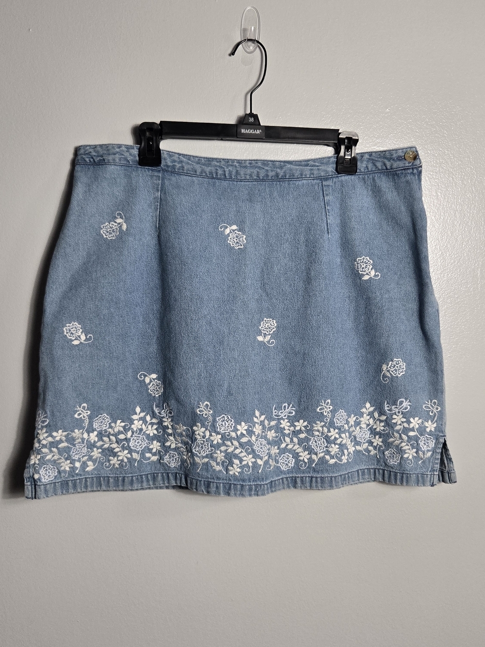 LA Blues Vintage Floral Embroidered Denim Skort Medium Wash 100% Cotton Skirt
